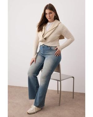 Trendyol Damen Einfarbig Flare Hohe Taille Große Größen Jeans - Mehrfarbig