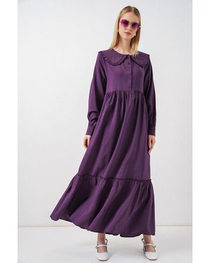 Bigdart Maxikleid Mit Babykragen Und Knopfverschluss - Lila