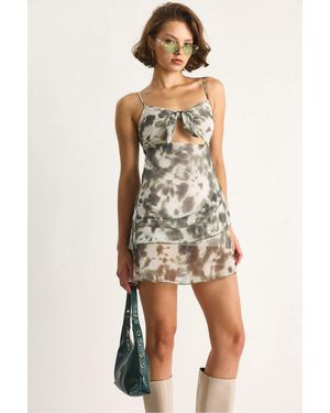 Bianco Lucci Rüschendes Mini-Kleid Mit Spaghetti-Trägern Und Schleifen-Detail - Natur