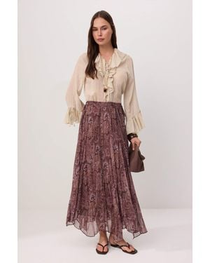 Trendyol Modest Damen Ethno-Muster Maxi Skater Modest Röcke - Braun