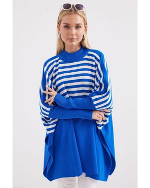 Bigdart Schlitzdetaillierter Lockerer Halbrollkragenpullover - Blau