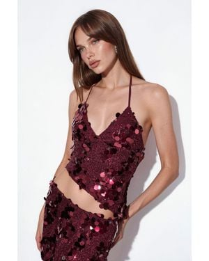 Busem Damen Halter-Crop-Top Mit Pailletten-Details - Rot