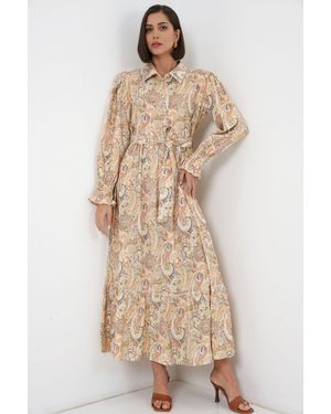 Bigdart Paisley-Gürtel-Midi-Hemdkleid - Natur