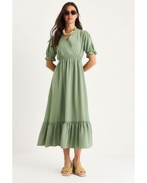 Bianco Lucci V-Ausschnitt Midi-Kleid Mit Schleife - Grün