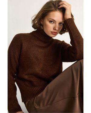 Bianco Lucci Übergroßer Strickrollkragenpullover - Braun