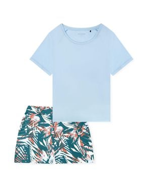 Schiesser Damen Pyjama Modernschlafanzug, Pyjama Set, Nachtwäsche - Blau