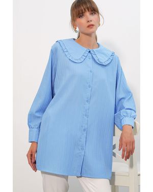 Bigdart Langarmhemd Mit Strukturiertem Stoff Und Babysaum - Blau