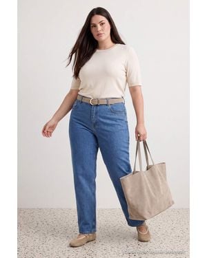 Trendyol Damen Einfarbig Gerade Hohe Taille Große Größen Jeans - Blau