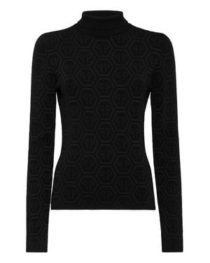 Philipp Plein Schildkrötenhals Ls Monogram - Schwarz