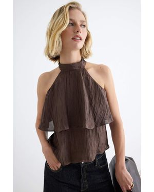 Trendyol Mi̇Lla Damen Einfarbig Ärmellos Regular Fit Blusen - Braun