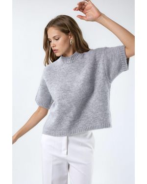 Hiccup Lässiger Crew-Neck Strickpullover - Grau
