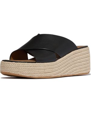 Fitflop Plattform-Leder-Damen Sandalen - Schwarz