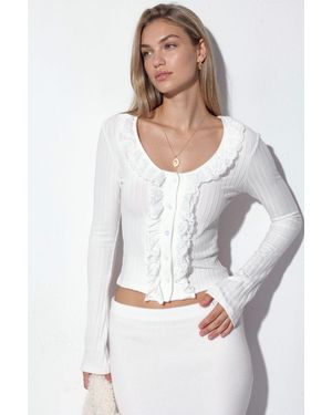 Busem Taillierter Rippstrick-Crop-Cardigan - Weiß