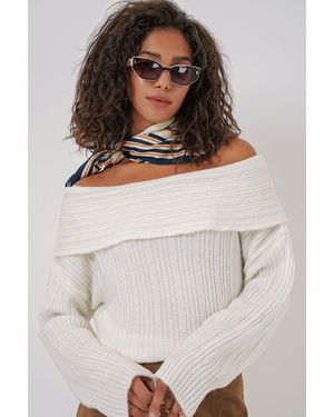 Bigdart Übergrößer Ripp-Strickpullover Mit Madonna-Kragen - Weiß