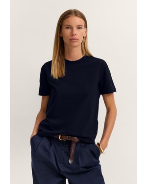 Bugatti Damen T-Shirt Aus Elastischer Baumwolle Mit Rundhalsausschnitt - Blau