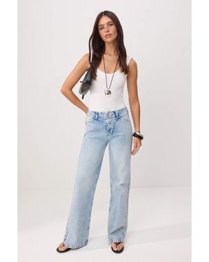 Trendyol Mi̇Lla Damen Einfarbig Weites Bein Normale Taille Jeans - Blau
