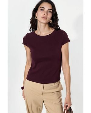 Busem Crewneck Kurzarm Baumwollmischung Bluse - Lila