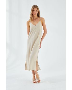MixRay V-Ausschnitt Schlitz-Midi-Kleid - Weiß