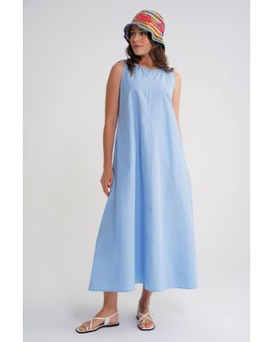 MixRay Lässig Geschnittenes Maxikleid Mit Taschen - Blau