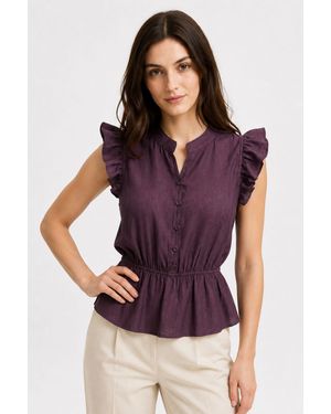 MixRay Strukturierte Jacquard-Peplum-Bluse - Lila
