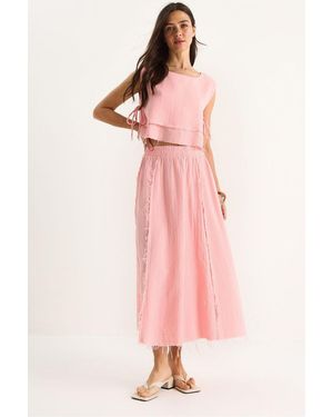 Bianco Lucci Texturierte Bluse Und Rock Aus Musselin, Zwei-Teiliges Set - Pink