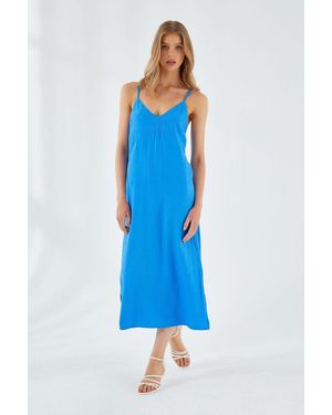 MixRay V-Ausschnitt Schlitz-Midi-Kleid - Blau