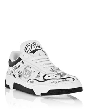Philipp Plein Nappa Leather Low Top Sneakers All-Over Plein - Weiß