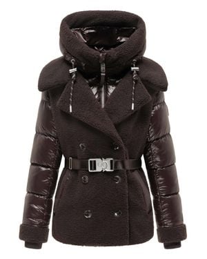 Navahoo Damen Teddy-Steppjacke Kuschelhäschen – Mit Abnehmbarer Kapuze & Gürtel - Schwarz