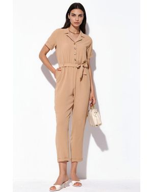 Bigdart Einfarbiger Woven Overall Mit Kragen Und Schleifendetail - Natur