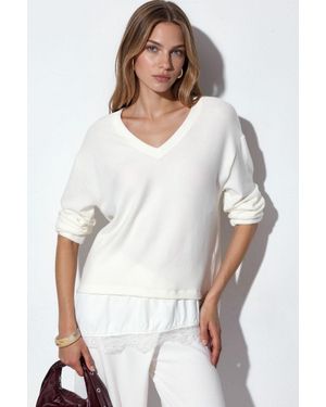 Busem Damen V-Ausschnitt Strickpullover - Weiß