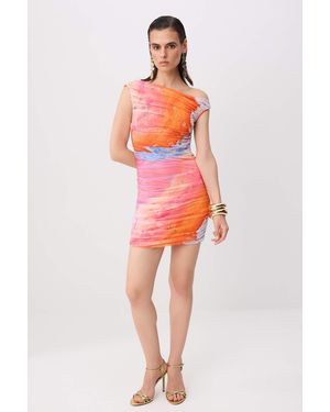 Trendyol Mi̇Lla Damen Abstrakt Kurz Mini Ärmellos Bodycon Kleider - Rot