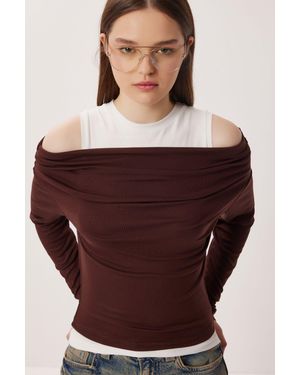 Happiness İstanbul Baumwoll-Mix-Bluse - Braun