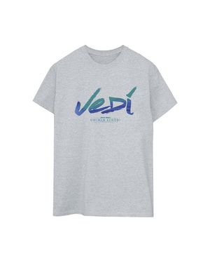 Star Wars Ladies Obi-Wan Kenobi Jedi Painted Font Cotton Boyfriend T-Shirt (Gris Sportif) - Grau