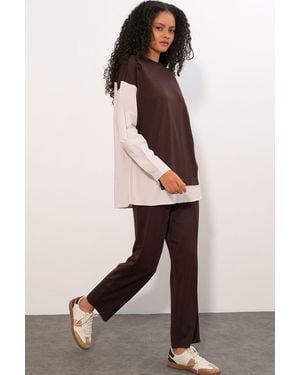 Bigdart Gestreiftes Langarm Crew Neck Zweiteiliges Set - Mehrfarbig