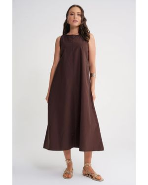 MixRay Lässig Geschnittenes Maxikleid Mit Taschen - Braun