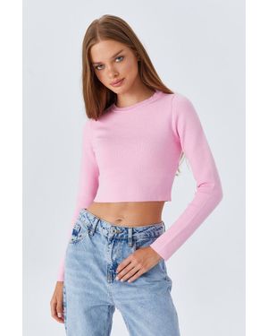 MixRay Langarm Basic Crop Stricktop - Rot