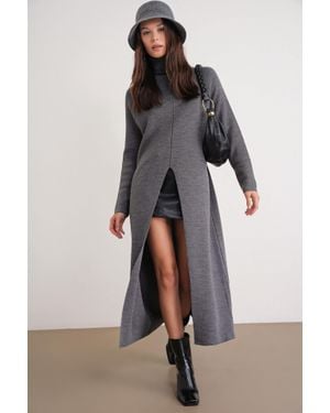 MixRay Turtleneck Strick-Maxikleid Mit Schlitzen - Grau