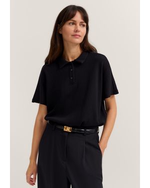 Bugatti Damen T-Shirt Aus Strukturierter Baumwollmischung - Schwarz