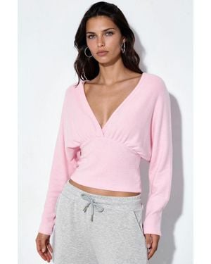 Busem Damen V-Ausschnitt Crop Strick Wickeloberteil - Pink