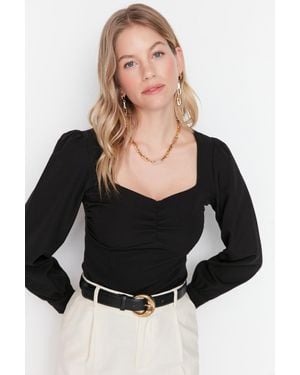 Trendyol Mi̇Lla Damen Einfarbig Lang Tailliert Blusen - Schwarz