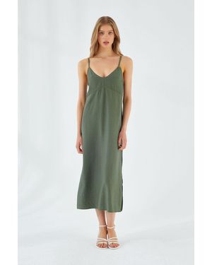 MixRay V-Ausschnitt Schlitz-Midi-Kleid - Grün