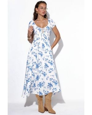 Busem Blumen-Viskose-Maxi-Kleid - Blau