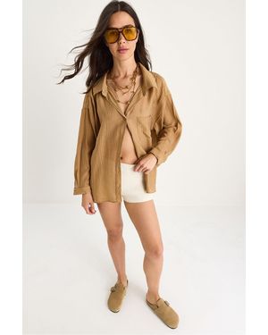 Bianco Lucci Knopfleiste Taschen Langarmshirt - Natur