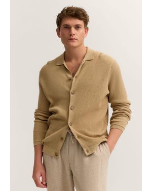 Bugatti Herren Strickjacke Geknöpft Mit Polokragen - Natur