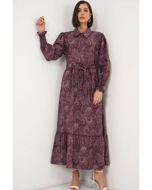 Bigdart Paisley Gürteltuch Midi Hemdkleid - Lila