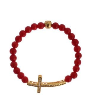 Nialaya Coral Gold CZ Cross 925 Silber Armband - Rot