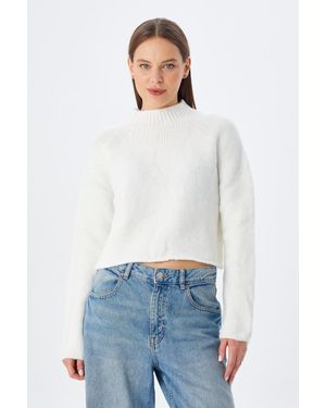 MixRay Damen Kurzpullover Mit Strukturierter Strickoptik - Weiß