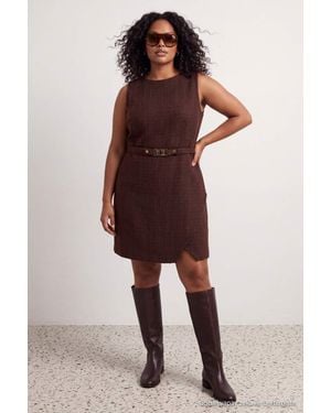 Trendyol Damen Kariert Kurz Mini Ärmellos A-Linie Große Größen Kleid - Rot