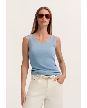 Bugatti Damen T-Shirt Gerippt Jersey Aus Viskosemischung - Blau