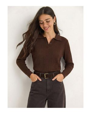 Bianco Lucci Strukturierter Polo-Kragen-Pullover - Braun